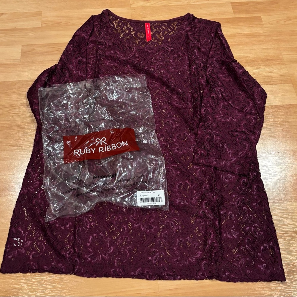 Ruby Ribbon Burgundy Chantilly Lace Top
